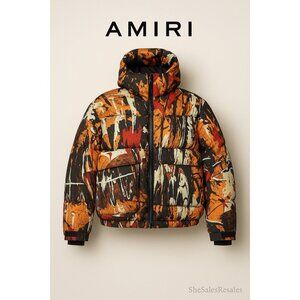 AMIRI NWT Abstract Paint Splatter Hooded Down Ripstop Puffer Jacket Mens L Italy